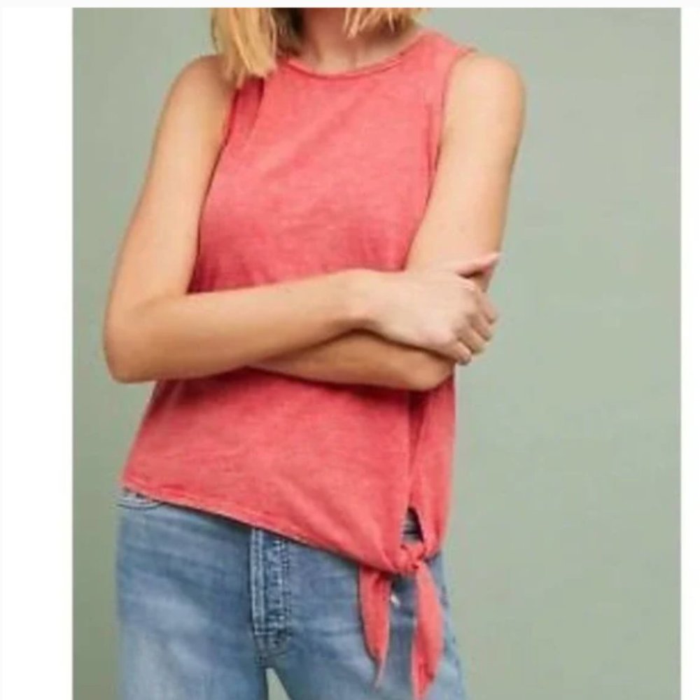 Anthropologie Maeve Woodsboro Red Tie Waist Burnout Muscle Sleeve Top S